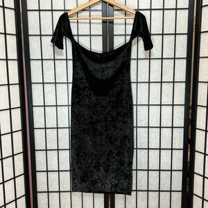Black Velvet Off Shoulder Bodycon Midi Dress